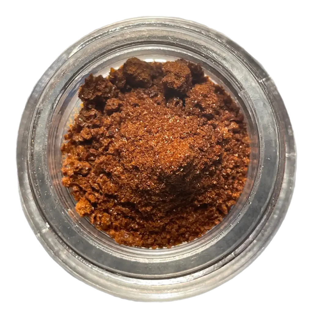 jar of brown colored lions mane crystals