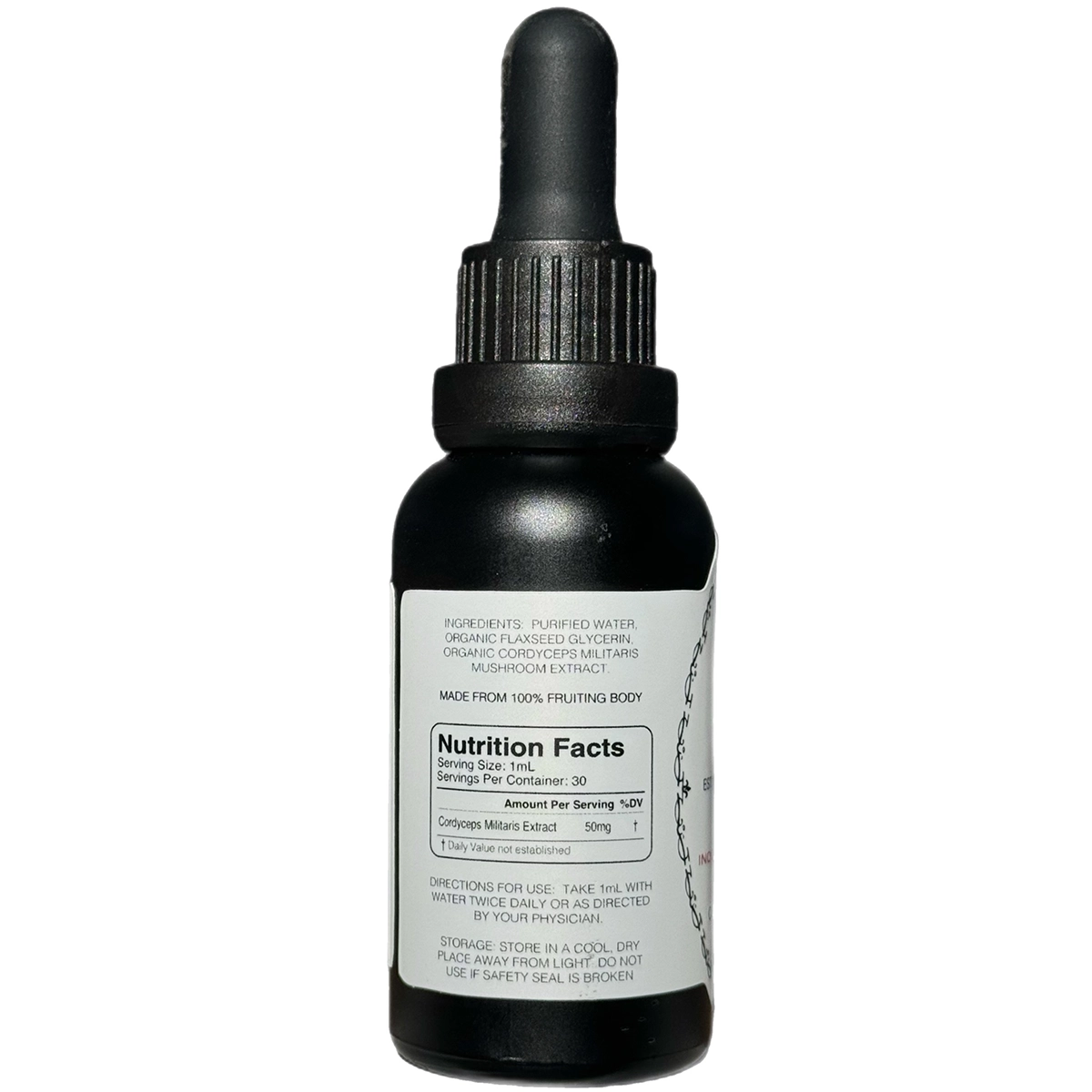 cordyceps tincture "energy" bottle back listing ingredients