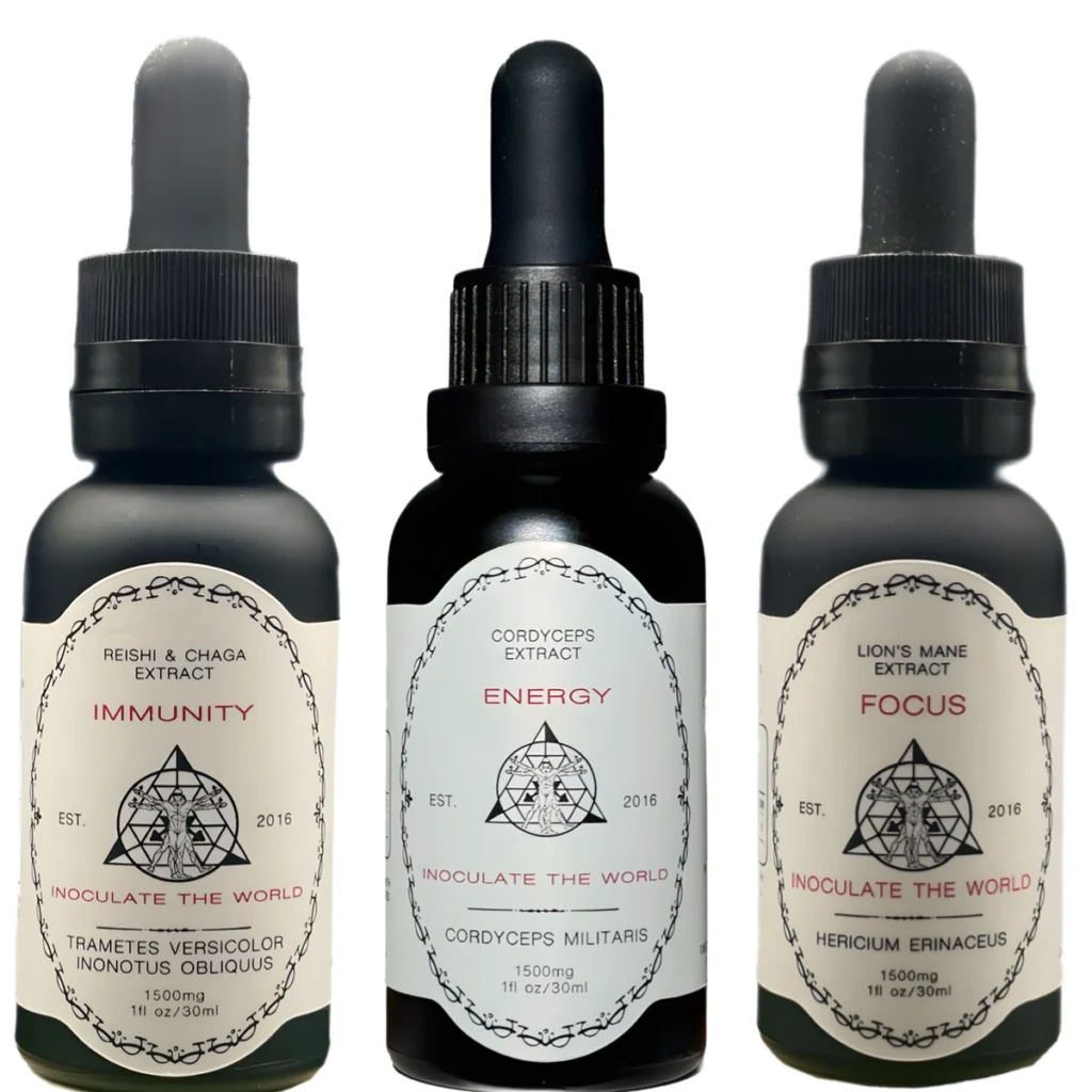 three black tincture bottled next to one another