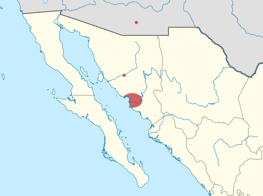 A map indicating the locations of the Yaqui people in red. 