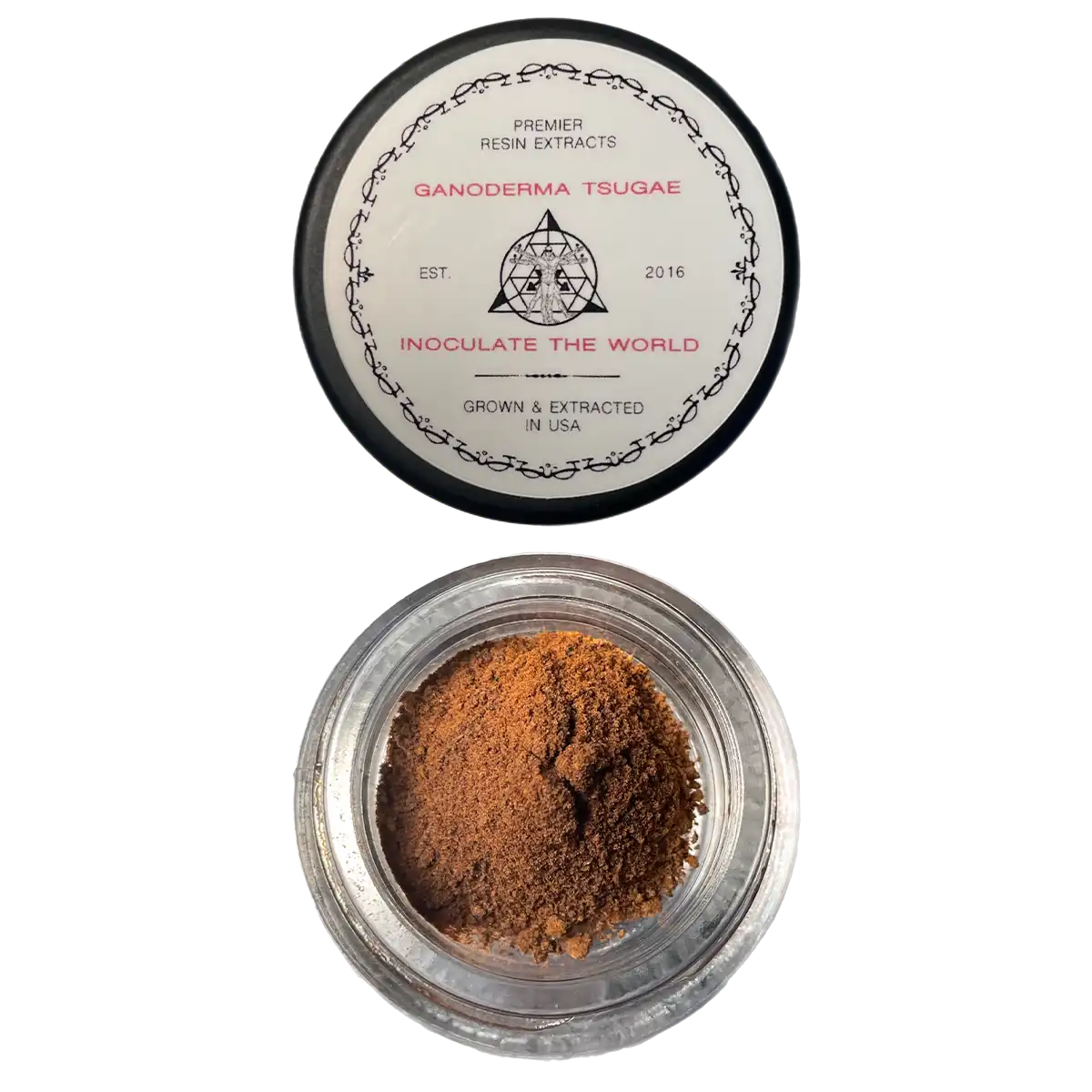 Labeled Reishi Resin jar