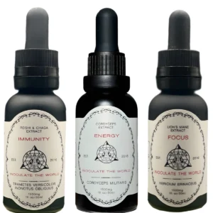 three black tincture bottled next to one another