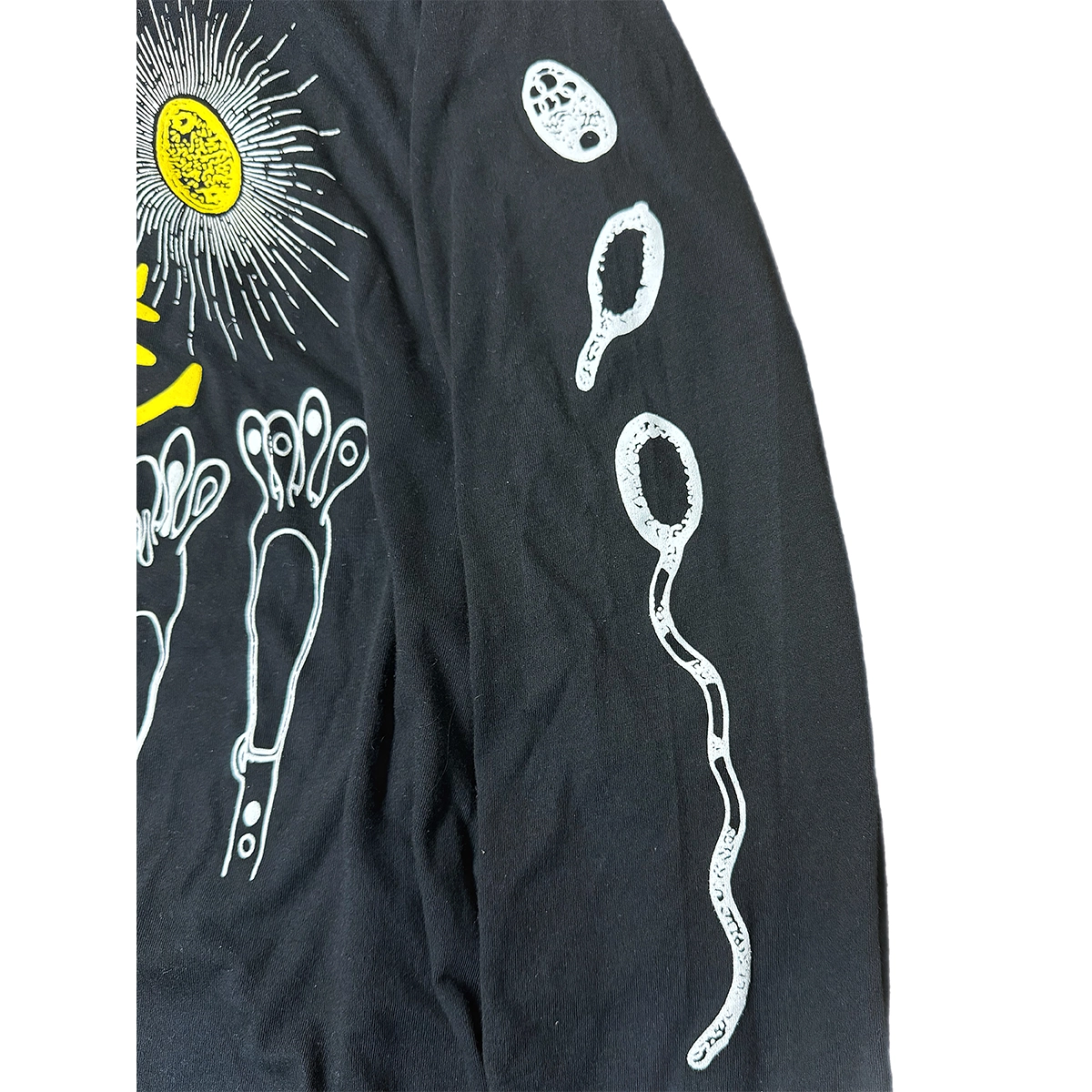 Black TShirt with Yellow and White font reading J'AdoreSpore, left sleeve