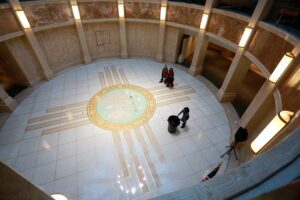 An aerial view of the New Mexico senate building